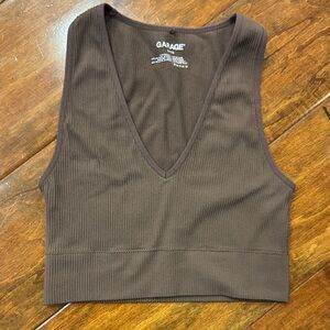 Garage Brown - Chocolate Ribbed V-Neck Crop Top